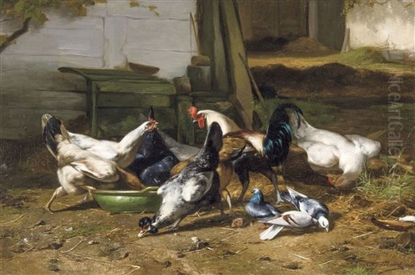 The Poultry Yard (1878) Oil Painting by Eugene Remy Maes