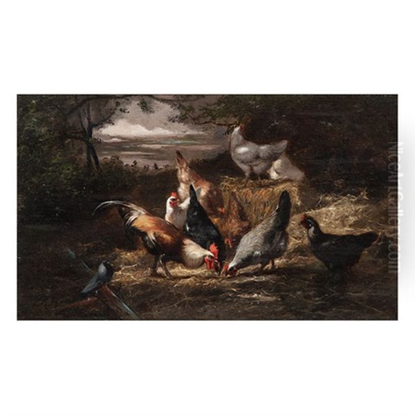 Poultry Scenes (2 Works) Oil Painting by Eugene Remy Maes