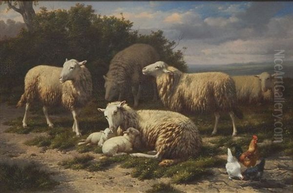 Sheep In Landscape Oil Painting by Eugene Remy Maes