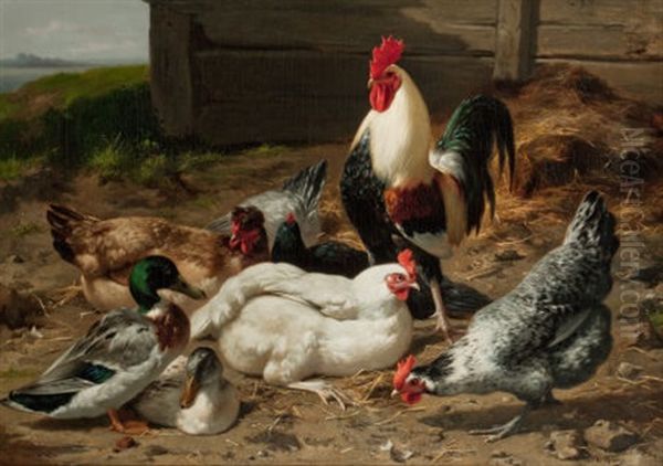 The Barnyard Oil Painting by Eugene Remy Maes