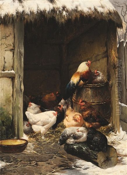 Coq Et Poules Oil Painting by Eugene Remy Maes