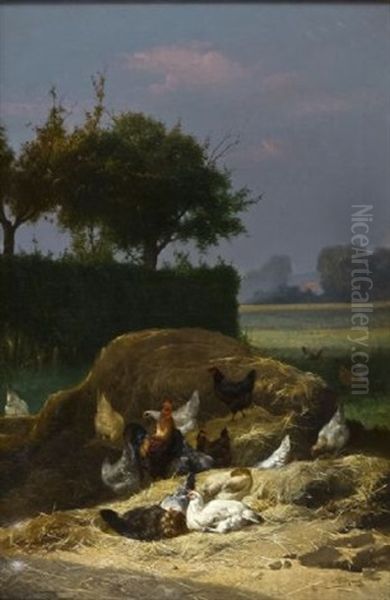 Farm Yard Scene Oil Painting by Eugene Remy Maes