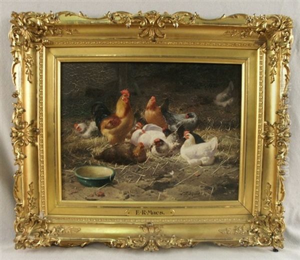 Chickens In A Farmyard by Eugene Remy Maes