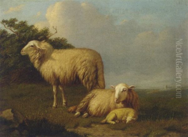 Sheep With Lamb In A Meadow Oil Painting by Eugene Remy Maes