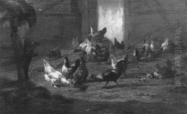 Barnyard Chickens Oil Painting by Eugene Remy Maes