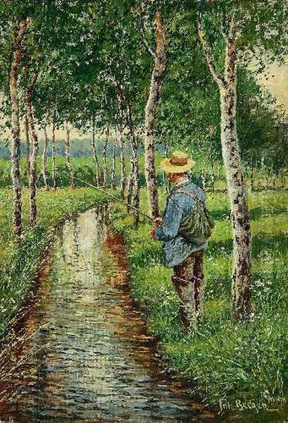 Angler Am Bach Oil Painting by Fritz Bergen