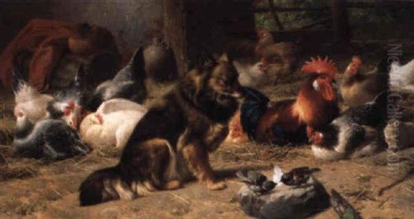 Animals In A Barn Oil Painting by Eugene Remy Maes