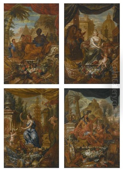 The Four Continents: America, Africa, Europe And Asia Oil Painting by Godfried Maes