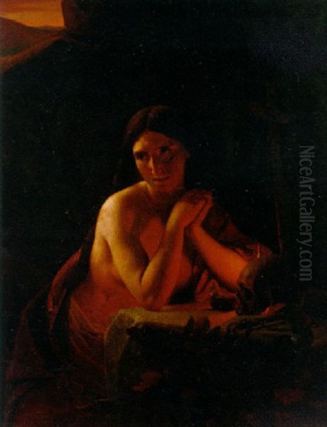 The Penitent Magdalene Oil Painting by Jean Baptist Lodewyck (Maes-Canini) Maes