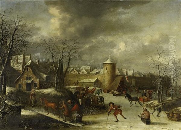 Eisvergnugen Vor Den Toren Einer Stadt Oil Painting by Johannes Maes