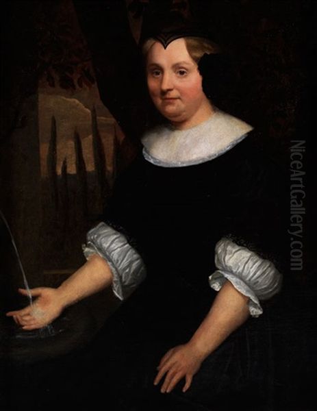 Portrat Einer Dame In Schwarzer Kleidung Im Park Oil Painting by Nicolaes Maes