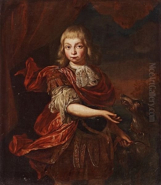 A Boy In An Antique Costume With A Dog Oil Painting by Nicolaes Maes