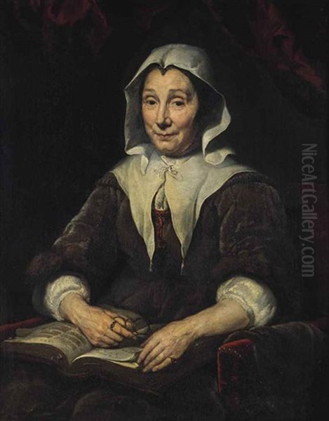 Portrait Of A Lady, Aged 68, Seated Half-length Oil Painting by Nicolaes Maes