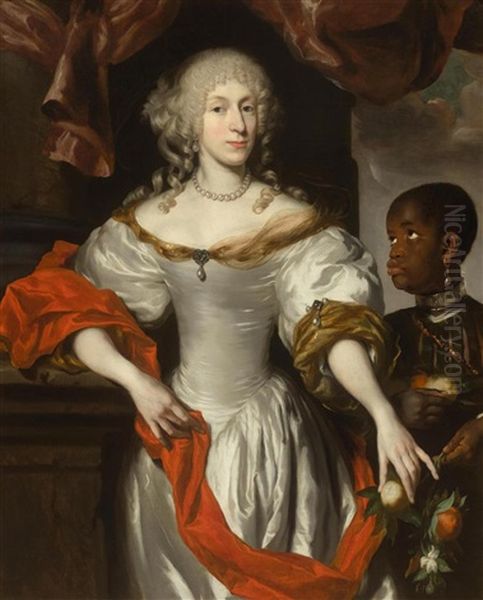 Portrait Of A Lady With A Young African Boy Oil Painting by Nicolaes Maes