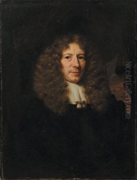 Portrait D'homme En Buste Coiffe D'une Longue Perruque Oil Painting by Nicolaes Maes