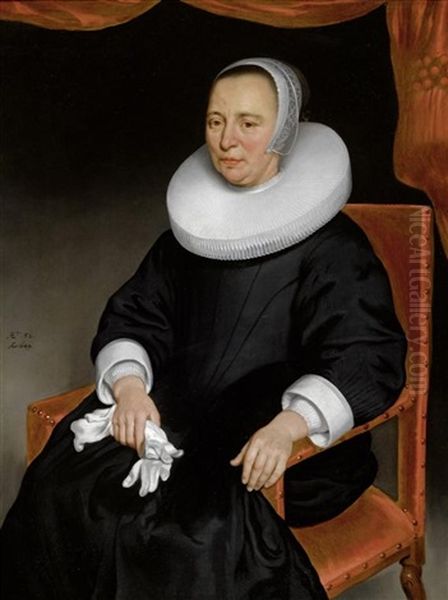 Bildnis Einer Edlen Dame In Schwarzem Kleid Mit Weissem Kragen Oil Painting by Nicolaes Maes