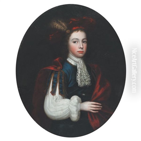 Portrait Of Prince Charles Edward Stewart With A Lace Cravat And Plummed Hat Oil Painting by Nicolaes Maes