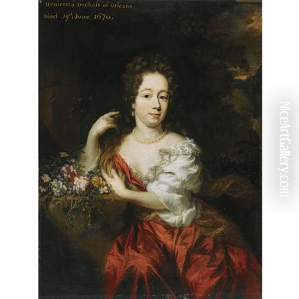 Portrait Of A Lady, Wearing A Red Dress With A White Chemise And Pearl Jewellery Oil Painting by Nicolaes Maes