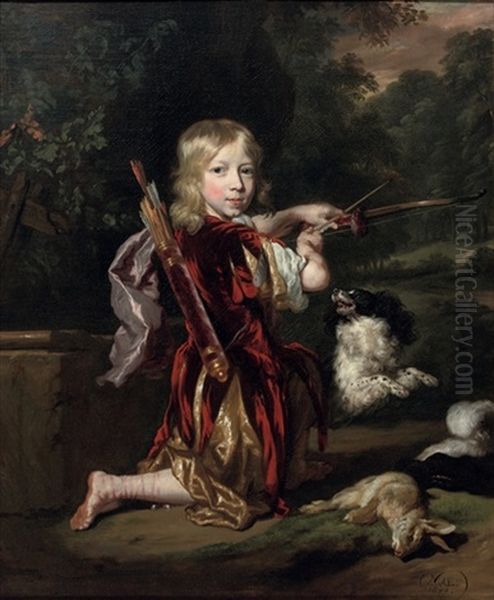 Portrait Of A Boy, In A Classical Style Costume, Drawing A Bow Oil Painting by Nicolaes Maes