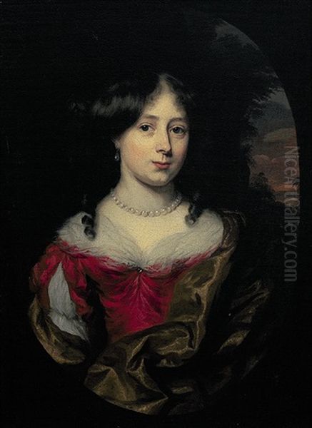 Portrait Einer Jungen Frau In Prachtvollem Gewand Mit Perlenkette Und Perl-pendeloque Oil Painting by Nicolaes Maes