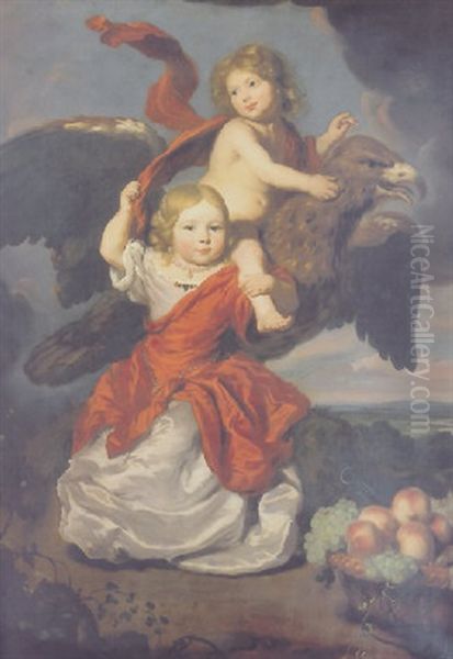 Double Portrait Of A Girl As Hebe And A Boy As Ganymede Oil Painting by Nicolaes Maes