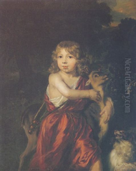 Portrait Of A Boy With A Deer And A Dog Oil Painting by Nicolaes Maes