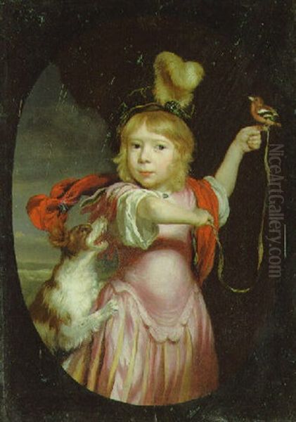 Portrait Of A Boy As Cupid, Three-quarter-length, In Classical Costume, Wearing A Feathered Hat Oil Painting by Nicolaes Maes