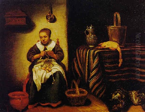 Woman Peeling Apples Oil Painting by Nicolaes Maes