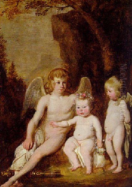 Cupid With Putti At Rest In A Landscape Oil Painting by Nicolaes Maes