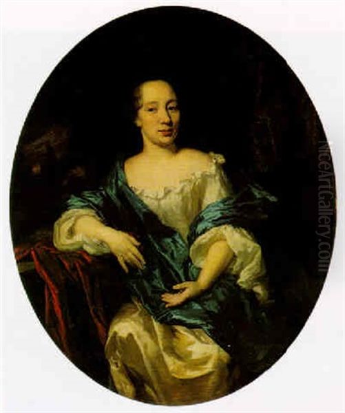 Portrait Of A Lady Seated In An Interior With Drapery Oil Painting by Nicolaes Maes