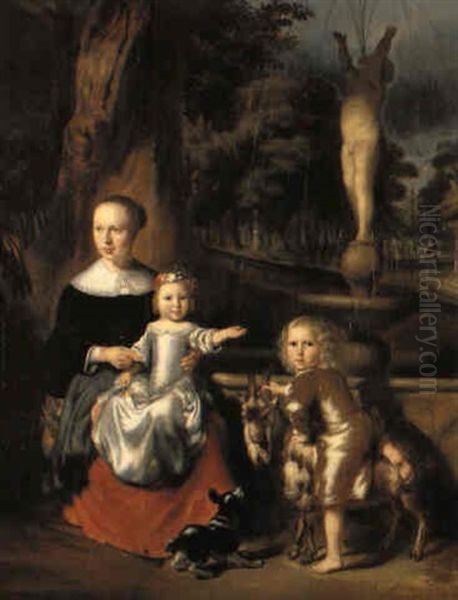 Bildnis Einer Jungen Frau Mit Zwei Kindern Oil Painting by Nicolaes Maes