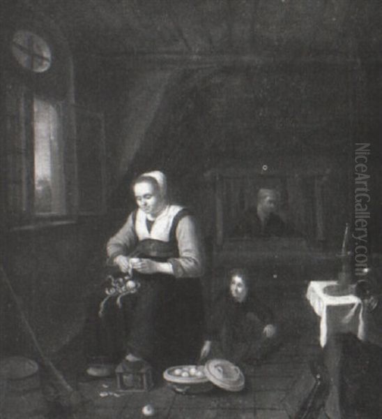 Domestic Interior With Figures Oil Painting by Nicolaes Maes