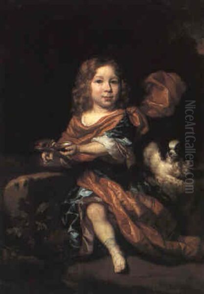 Portrait Of A Young Boy With A Spaniel by Nicolaes Maes