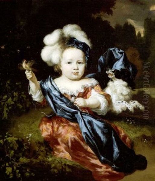 Portrait D'un Enfant Avec Son Chien Oil Painting by Nicolaes Maes