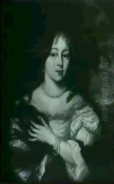 Portrait Of A Lady In A Black And White Dress, Said To Be   Barbara Beerning, Daughter Of Willem Elsevier Oil Painting by Nicolaes Maes