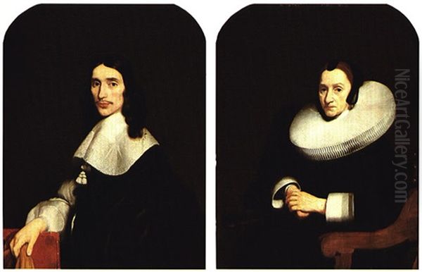 Portraits Of A Lady And A Gentleman, A Pair-(2) Oil Painting by Nicolaes Maes