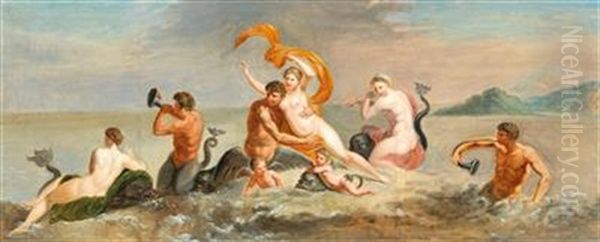 Triton And Naiads Oil Painting by Michelangelo Maestri