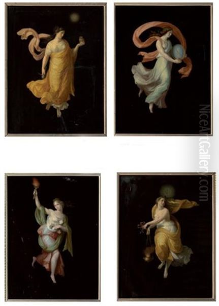 Allegories Des Quatre Parties Du Jour (4 Works) Oil Painting by Michelangelo Maestri