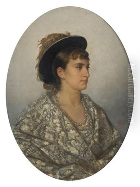 Jeune Femme Au Chapeau De Plumes Oil Painting by Louis Maeterlinck