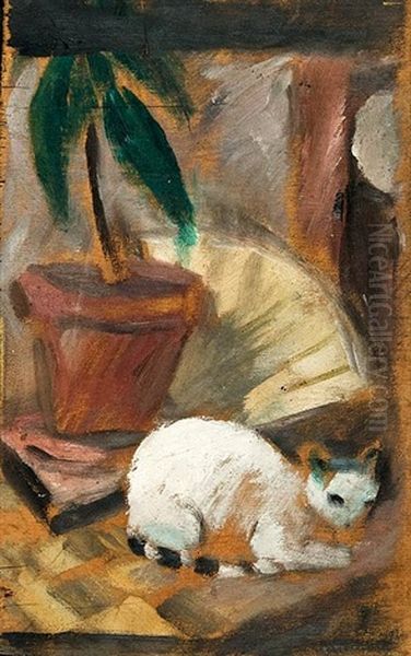 Kater Fips Mit Gummibaum Oil Painting by Dorothea Maetzel-Johannsen