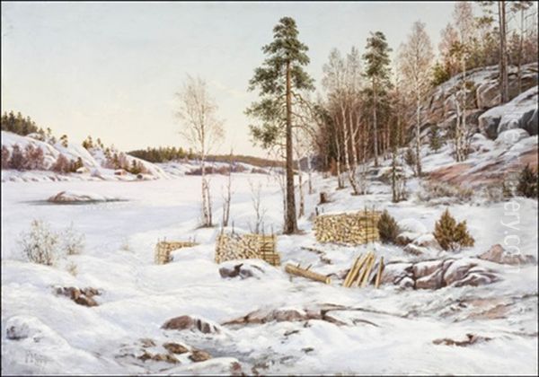 Talvinen Maisema Oil Painting by Frans Maexmontan