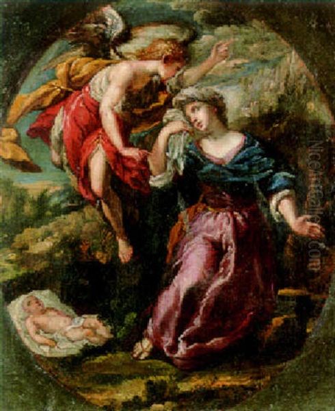 Hagar And The Angel Oil Painting by Francesco Maffei