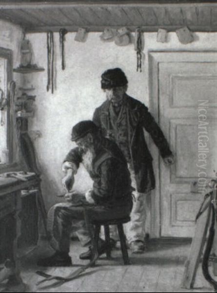 Interior Fra Et Sademagervaerksted Oil Painting by Valdemar Holger V. Rasmussen Magaard