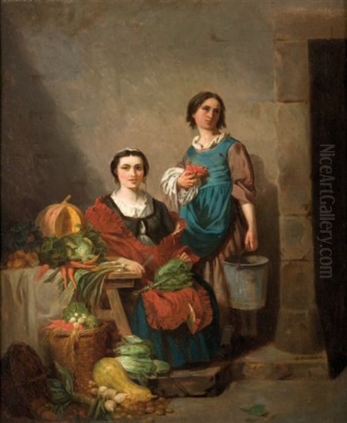 Les Marchandes De Legumes Oil Painting by Antoine Magaud