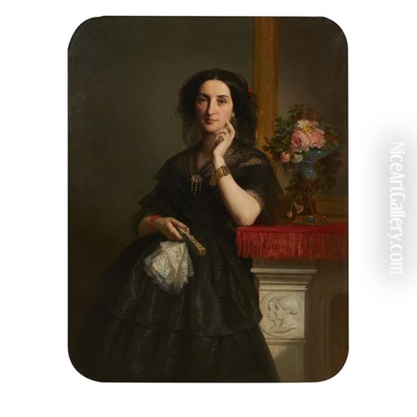 Portrait Of An Elegant Lady By A Fireplace Oil Painting by Dominique Magaud