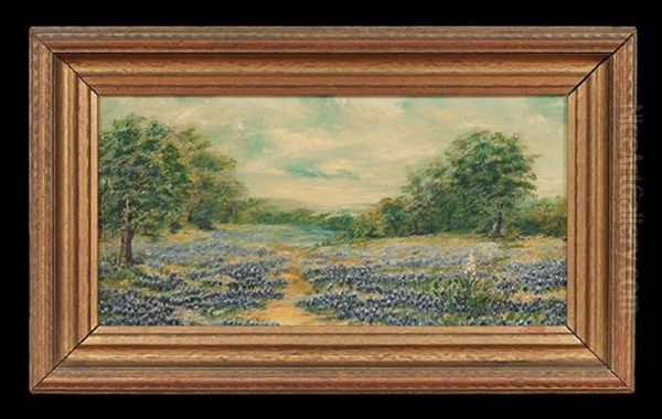 Texas Landscape With Bluebonnets Oil Painting by James C. Magee