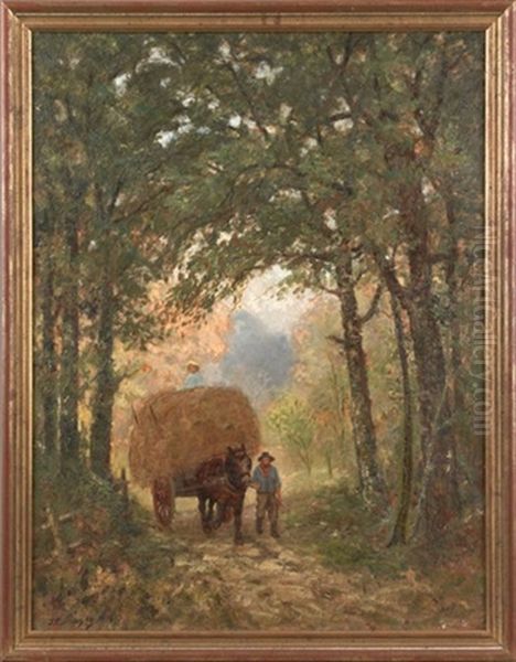 Landscape With Man And Cart Oil Painting by James C. Magee