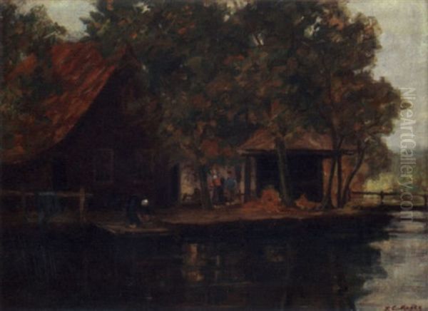 Dutch Home Along The Canal Oil Painting by James C. Magee