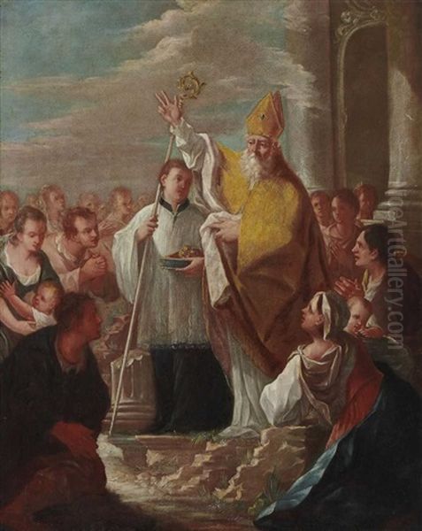 Heiliger Nikolaus Von Myra Mit Glaubigen Oil Painting by Joseph Mages