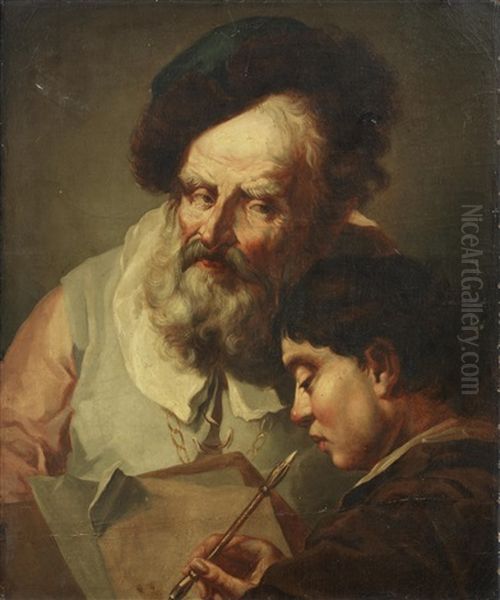 A Teacher With His Pupil Oil Painting by Domenico Maggiotto